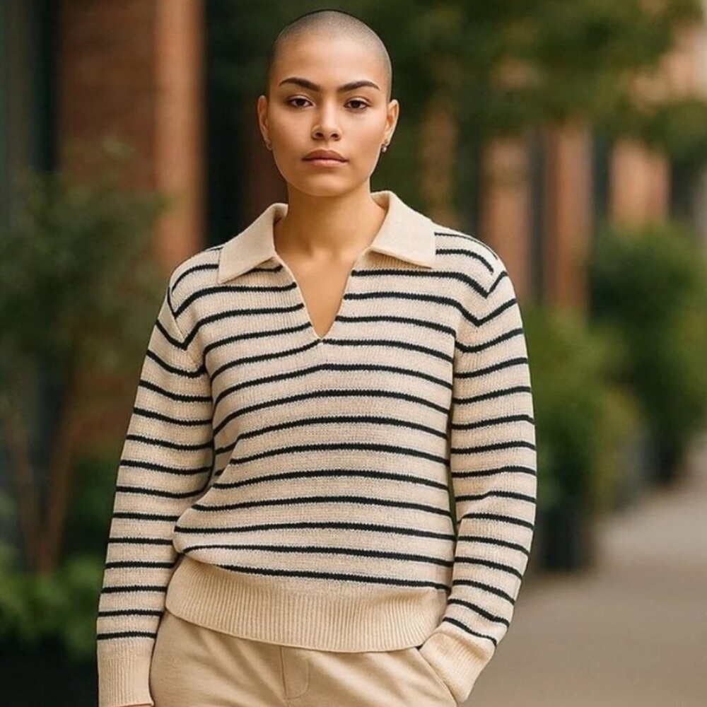 J Crew Relaxed Collared Cotton Sweater in Stripe